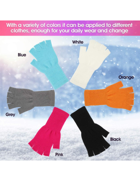 6 Pares Guantes Unisex Sin Dedos Cálidos de Tejido Elástico
