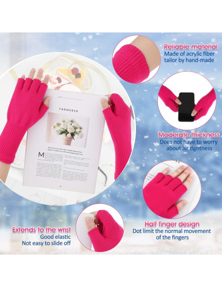 6 Pares Guantes Unisex Sin Dedos Cálidos de Tejido Elástico