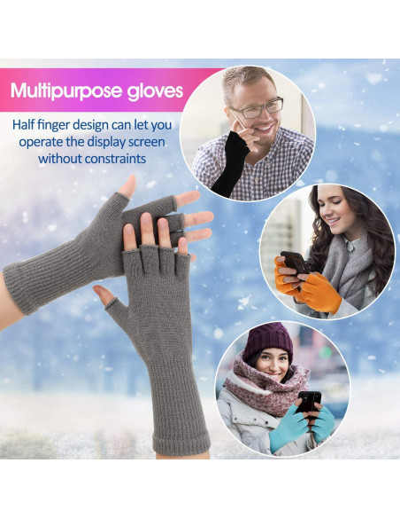 6 Pares Guantes Unisex Sin Dedos Cálidos de Tejido Elástico