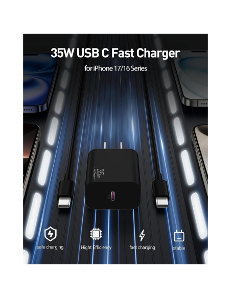 Cargador Rápido USB C 35W para iPhone 17 y iPad - 3FT
