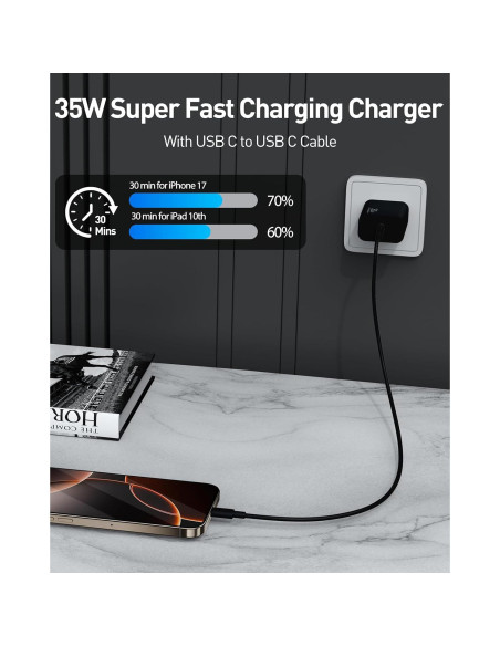 Cargador Rápido USB C 35W para iPhone 17 y iPad - 3FT