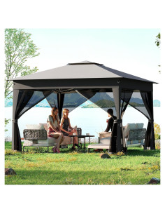 Gazebo Plegable LDAILY 3.35x3.35m con Mosquitera y Altura Ajustable