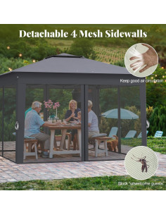 Gazebo Plegable LDAILY 3.35x3.35m con Mosquitera y Altura Ajustable 2