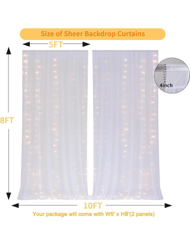 Cortina de Fondo Blanca Gallety 10ft x 8ft con Luces LED