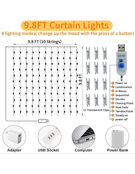 Cortina de Fondo Blanca Gallety 10ft x 8ft con Luces LED
