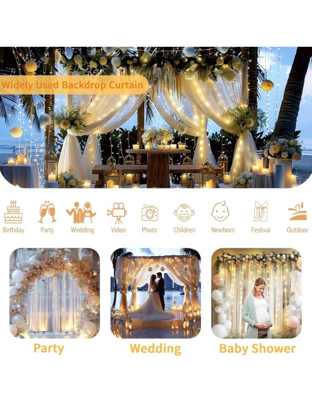 Cortina de Fondo Blanca Gallety 10ft x 8ft con Luces LED