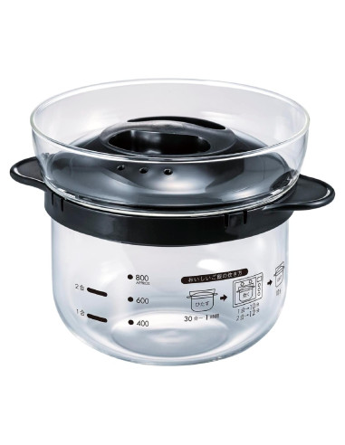 Olla de Arroz HARIO XRCN-2-B de Vidrio para Microondas 1-2 Tazas