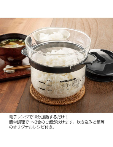 Olla de Arroz HARIO XRCN-2-B de Vidrio para Microondas 1-2 Tazas