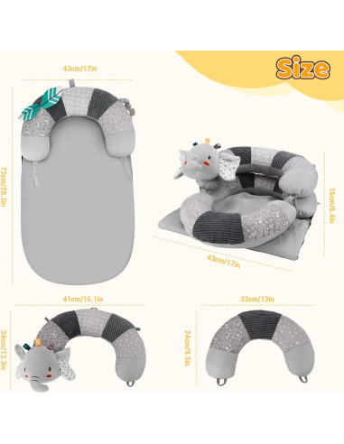 Almohada 3 en 1 Blublu Park para Bebés - Soporte Sentado Gris