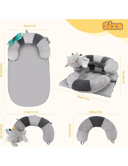 Almohada 3 en 1 Blublu Park para Bebés - Soporte Sentado Gris