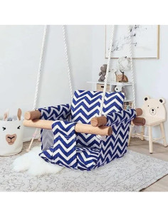 Columpio para Bebés Genérico de Lona y Madera Azul Zigzag 2