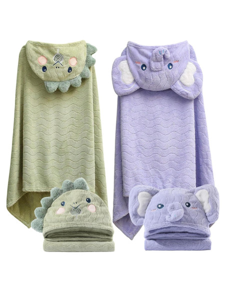 Toalla de Baño con Capucha KLHYIT 70x140 cm Dinosaurio + Elefante
