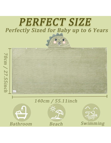 Toalla de Baño con Capucha KLHYIT 70x140 cm Dinosaurio + Elefante
