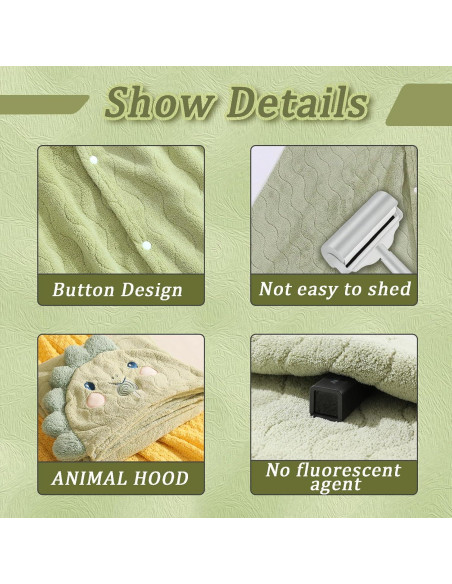 Toalla de Baño con Capucha KLHYIT 70x140 cm Dinosaurio + Elefante
