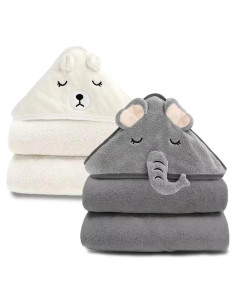 Toallas de Bebé con Capucha YECELINST 2 Piezas Elefante y Pájaro