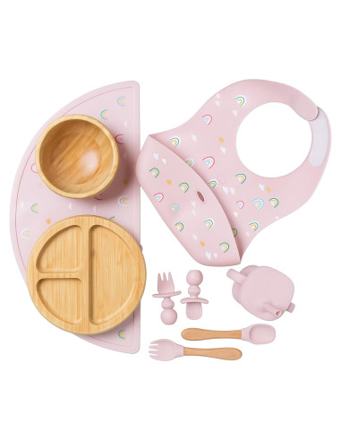 Juego de Alimentación de Bambú Feed Me Fun Rosa - 6 meses+