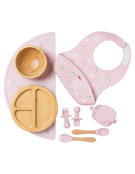 Juego de Alimentación de Bambú Feed Me Fun Rosa - 6 meses+