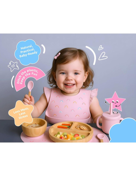 Juego de Alimentación de Bambú Feed Me Fun Rosa - 6 meses+