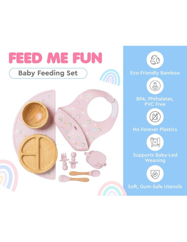 Juego de Alimentación de Bambú Feed Me Fun Rosa - 6 meses+