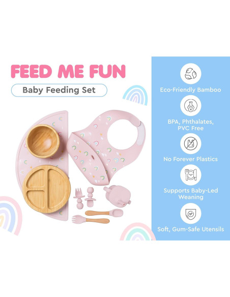 Juego de Alimentación de Bambú Feed Me Fun Rosa - 6 meses+