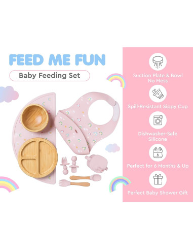 Juego de Alimentación de Bambú Feed Me Fun Rosa - 6 meses+