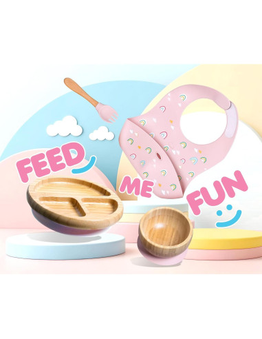 Juego de Alimentación de Bambú Feed Me Fun Rosa - 6 meses+