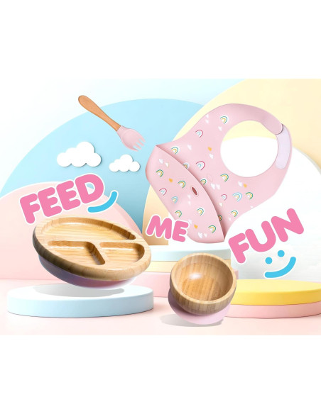 Juego de Alimentación de Bambú Feed Me Fun Rosa - 6 meses+