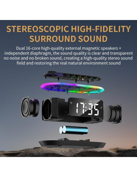 Altavoz Bluetooth CYBORIS T203 con Reloj Despertador y Luz RGB