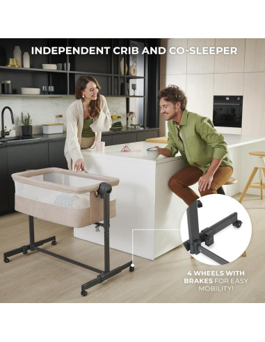 Cuna Lateral 2 en 1 Kinderkraft NESTE UP2 Beige Ajustable