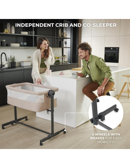 Cuna Lateral 2 en 1 Kinderkraft NESTE UP2 Beige Ajustable