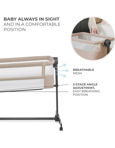 Cuna Lateral 2 en 1 Kinderkraft NESTE UP2 Beige Ajustable