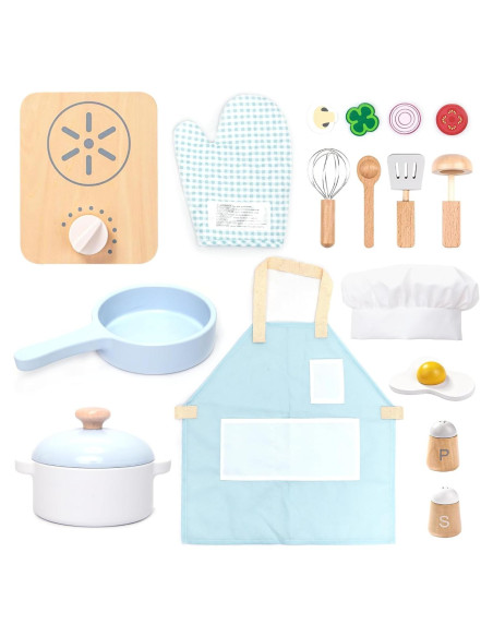 Juego de Cocina de Madera UMU 18 Piezas para Niños 3-5 Años
