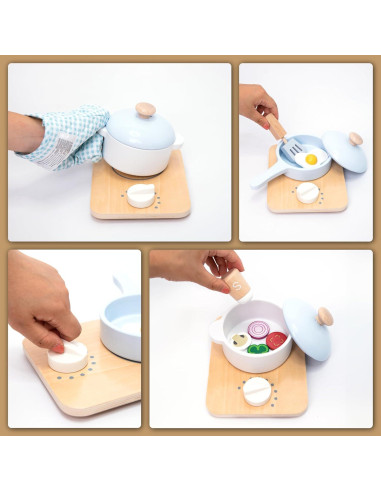 Juego de Cocina de Madera UMU 18 Piezas para Niños 3-5 Años