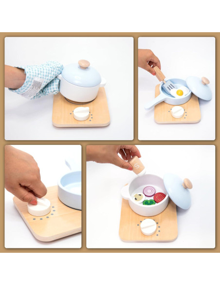 Juego de Cocina de Madera UMU 18 Piezas para Niños 3-5 Años