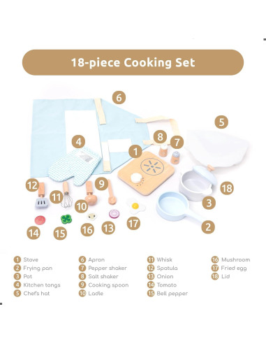 Juego de Cocina de Madera UMU 18 Piezas para Niños 3-5 Años