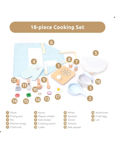 Juego de Cocina de Madera UMU 18 Piezas para Niños 3-5 Años