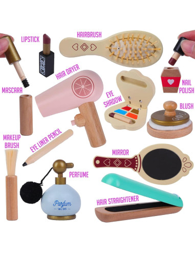 Juego de Maquillaje Montessori Mama - Set de Madera 12 Piezas