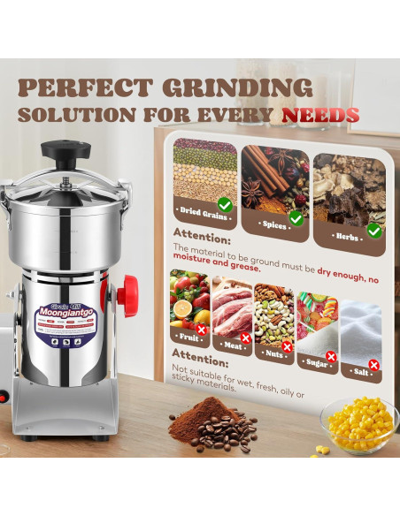 Molinillo de Granos Eléctrico Moongiantgo 800g 2500W