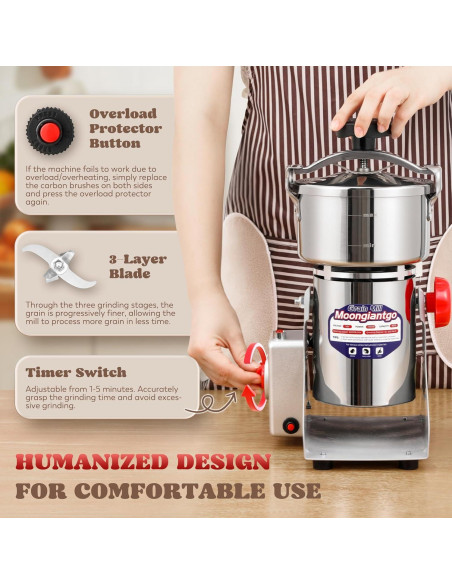 Molinillo de Granos Eléctrico Moongiantgo 800g 2500W