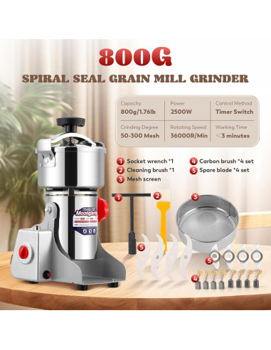 Molinillo de Granos Eléctrico Moongiantgo 800g 2500W
