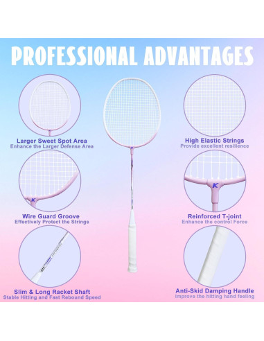 Juego de Raquetas de Bádminton PROMFMOVE K520 con 3 Volantes