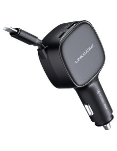 Cargador de Coche USB-C LINKWOW 84W Rápido con Cable Retráctil