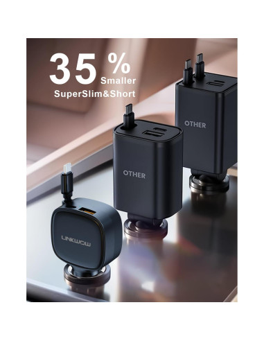 Cargador de Coche USB-C LINKWOW 84W Rápido con Cable Retráctil