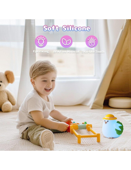 Luz Nocturna Silicona Pollito COSTECH - Lámpara Recargable 8 Colores