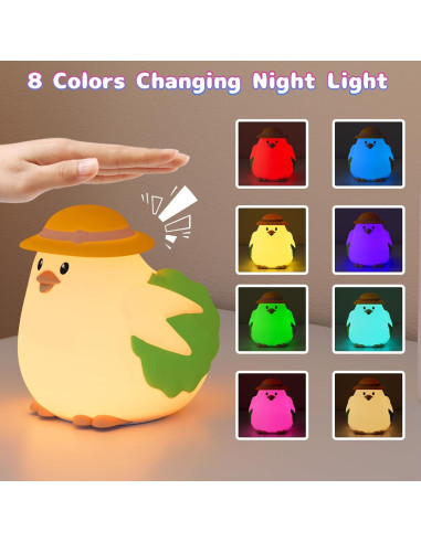 Luz Nocturna Silicona Pollito COSTECH - Lámpara Recargable 8 Colores