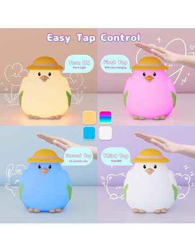 Luz Nocturna Silicona Pollito COSTECH - Lámpara Recargable 8 Colores