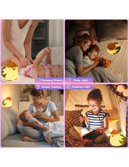 Luz Nocturna Silicona Pollito COSTECH - Lámpara Recargable 8 Colores