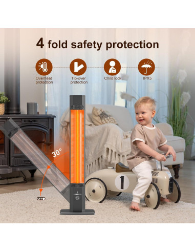 Calentador de Patio Eléctrico BIESQYA 1500W 9 Niveles Negro