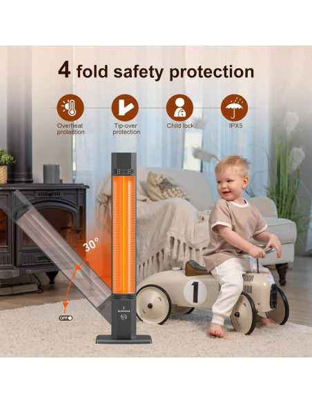 Calentador de Patio Eléctrico BIESQYA 1500W 9 Niveles Negro