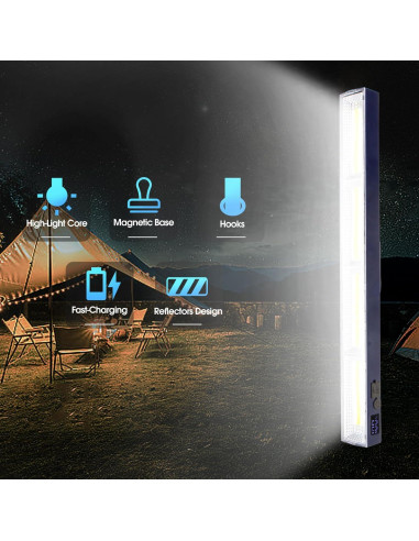 Barra de Luz Magnética Recargable 30 cm 5000mAh LED 6000 Lúmenes